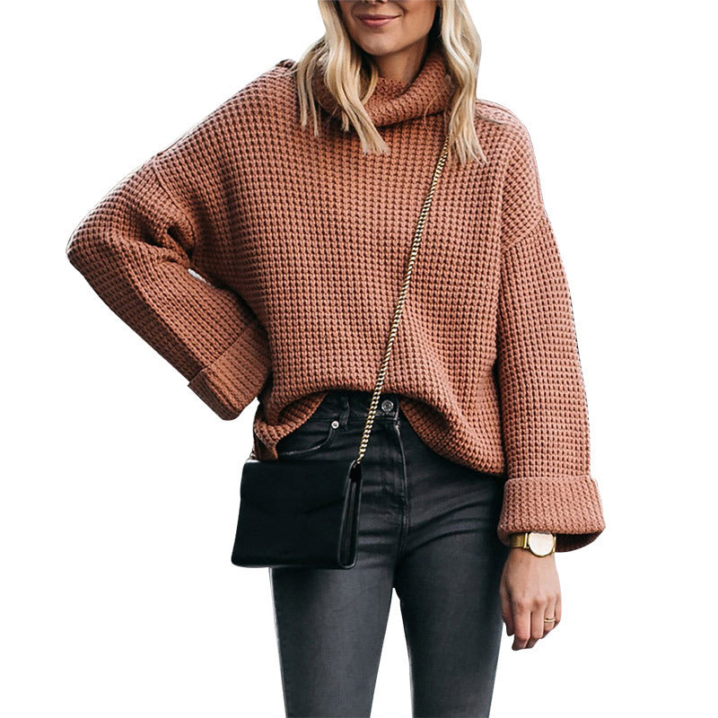Dames Pull en maille confortable avec col montant et motif gaufré moderne Chic und Stil