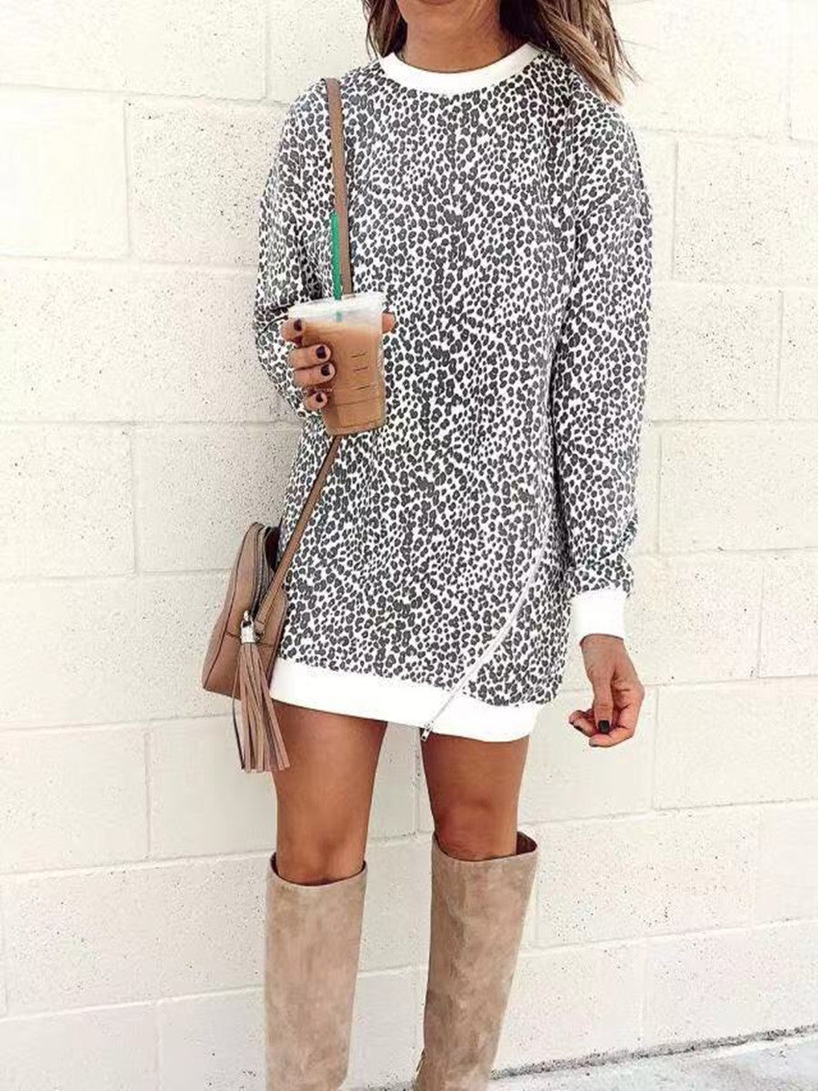Robe en sweat pour femmes à motif léopard décontracté avec une coupe large Chic und Stil