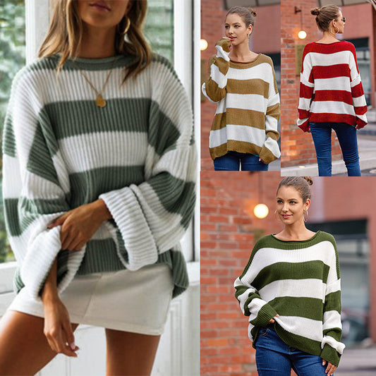 Pull en tricot décontracté pour femmes avec des larges rayures Chic und Stil