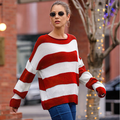 Pull en tricot décontracté pour femmes avec des larges rayures Chic und Stil