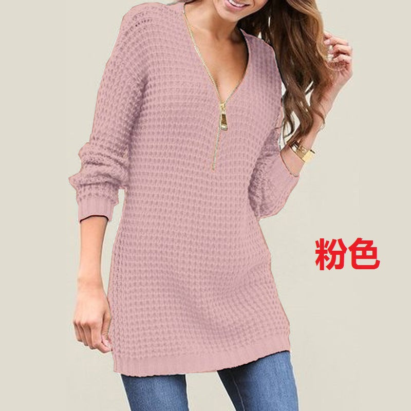 Pull en tricot pour femmes avec fermeture éclair moderne Chic und Stil
