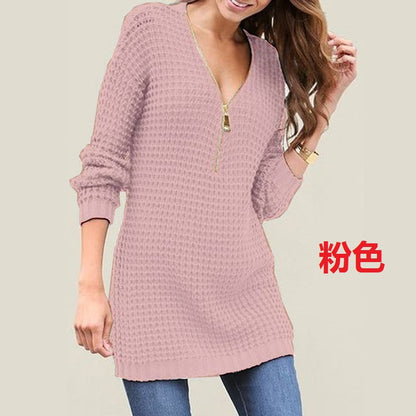 Pull en tricot pour femmes avec fermeture éclair moderne Chic und Stil