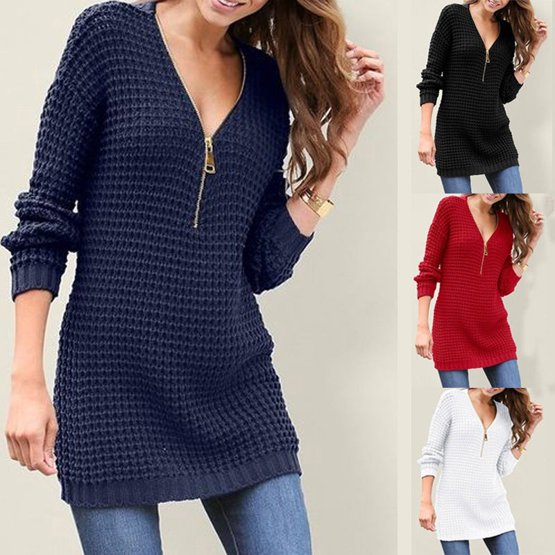 Pull en tricot pour femmes avec fermeture éclair moderne Chic und Stil