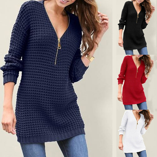 Pull en tricot pour femmes avec fermeture éclair moderne Chic und Stil