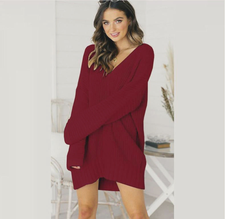 Robe pull en grosse maille pour femme avec décolleté en V et coupe décontractée Chic und Stil