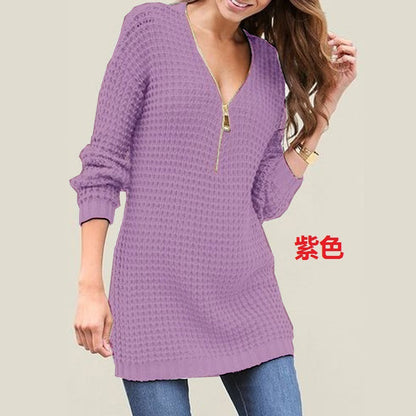 Pull en tricot pour femmes avec fermeture éclair moderne Chic und Stil