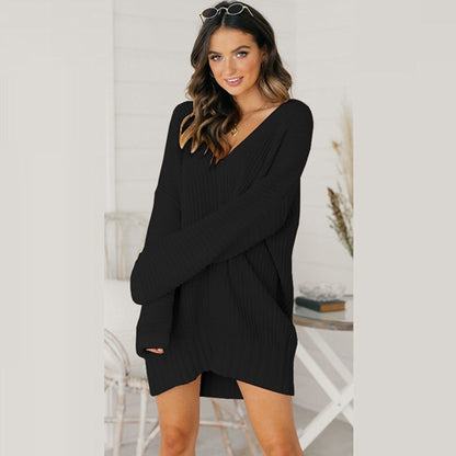 Robe pull en grosse maille pour femme avec décolleté en V et coupe décontractée Chic und Stil