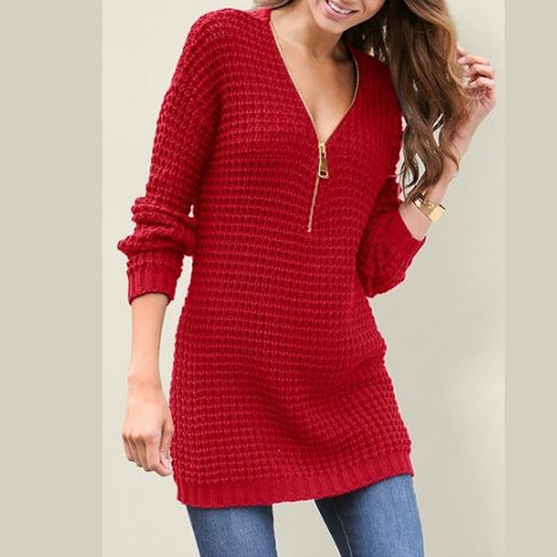 Pull en tricot pour femmes avec fermeture éclair moderne Chic und Stil