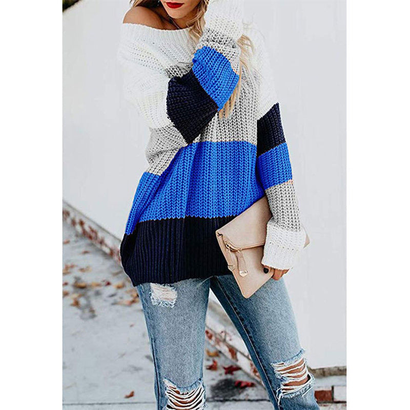 Pull en tricot de loisirs pour femmes avec un motif de rayures bloc moderne et un col rond Chic und Stil