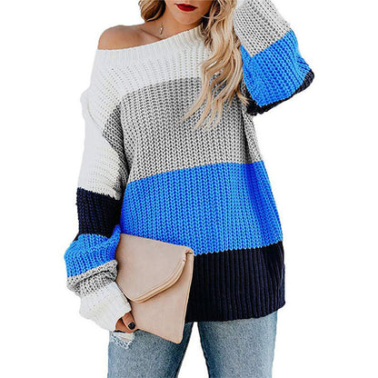 Pull en tricot de loisirs pour femmes avec un motif de rayures bloc moderne et un col rond Chic und Stil