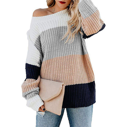 Pull en tricot de loisirs pour femmes avec un motif de rayures bloc moderne et un col rond Chic und Stil