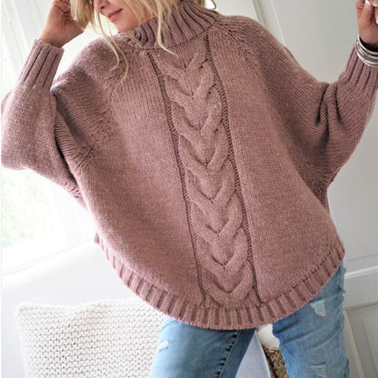 Pull-over en grosse maille pour dames avec col roulé haut et détails tressés Chic und Stil