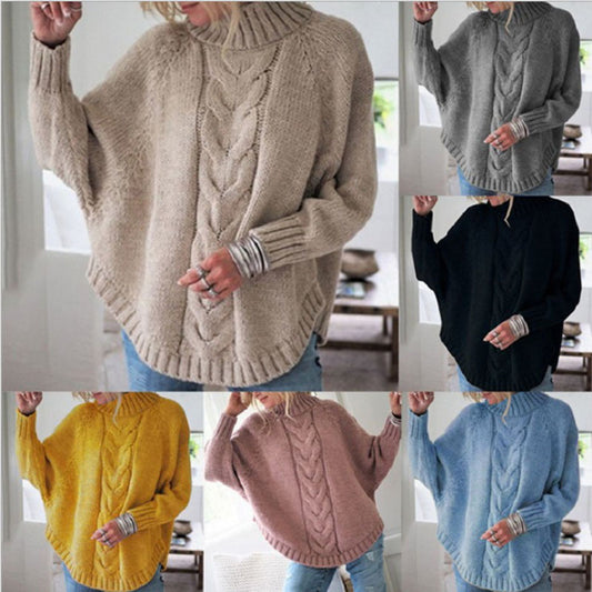 Pull-over en grosse maille pour dames avec col roulé haut et détails tressés Chic und Stil