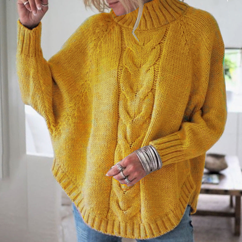 Pull-over en grosse maille pour dames avec col roulé haut et détails tressés Chic und Stil