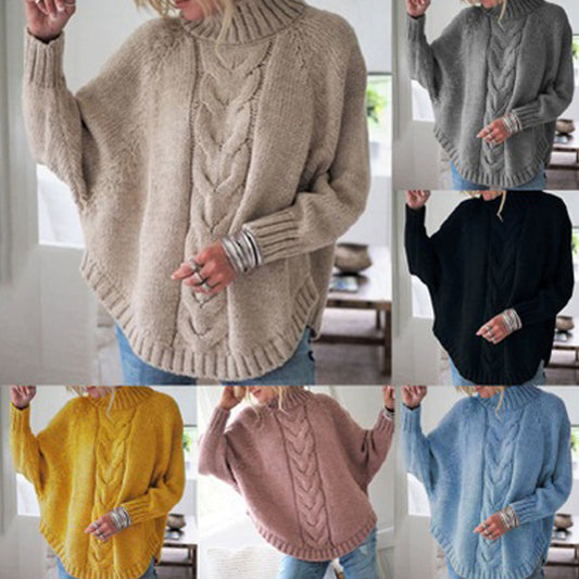 Pull-over en tricot oversize pour femmes avec col montant et design en torsades détaillé Chic und Stil