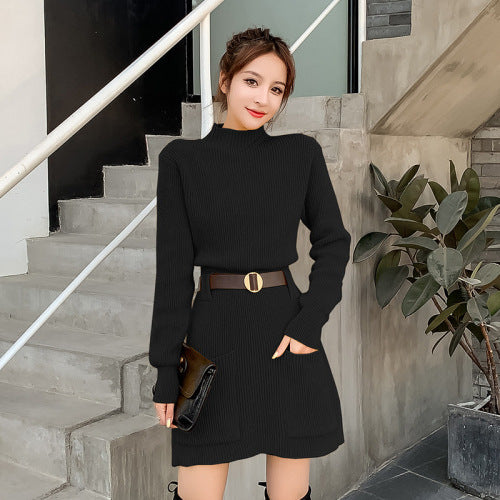 Robe en tricot pour femmes avec un col montant et des poches pratiques Chic und Stil