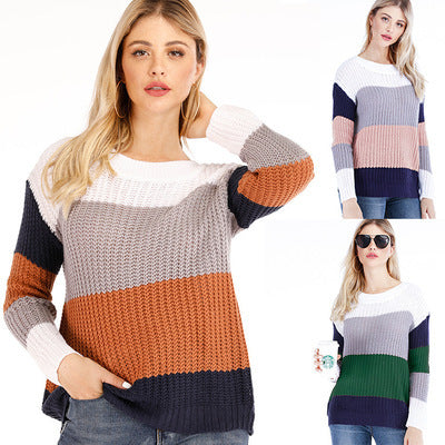 Pull en tricot de loisirs pour femmes avec un motif de rayures bloc moderne et un col rond Chic und Stil