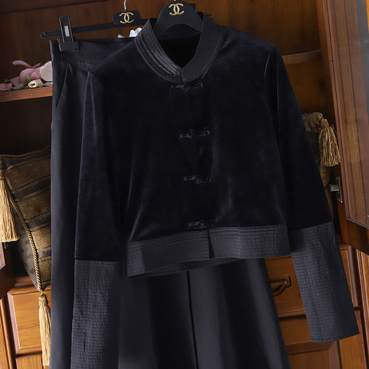 Veste courte en velours pour femmes avec fermeture décorative Chic und Stil