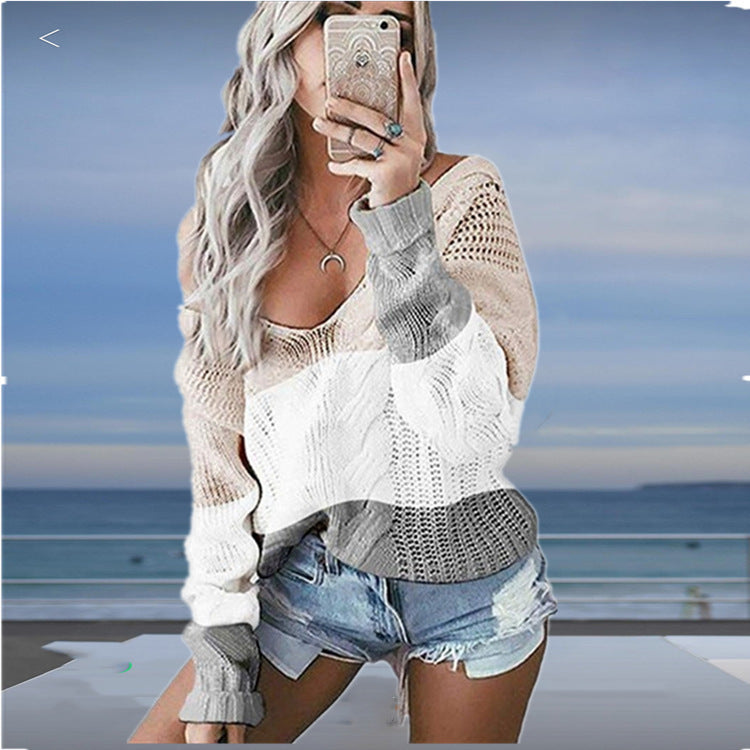 Pull femme décontracté en tricot avec épaules dénudées et aspect mailles texturé Chic und Stil