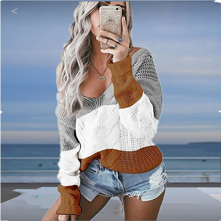 Pull femme décontracté en tricot avec épaules dénudées et aspect mailles texturé Chic und Stil