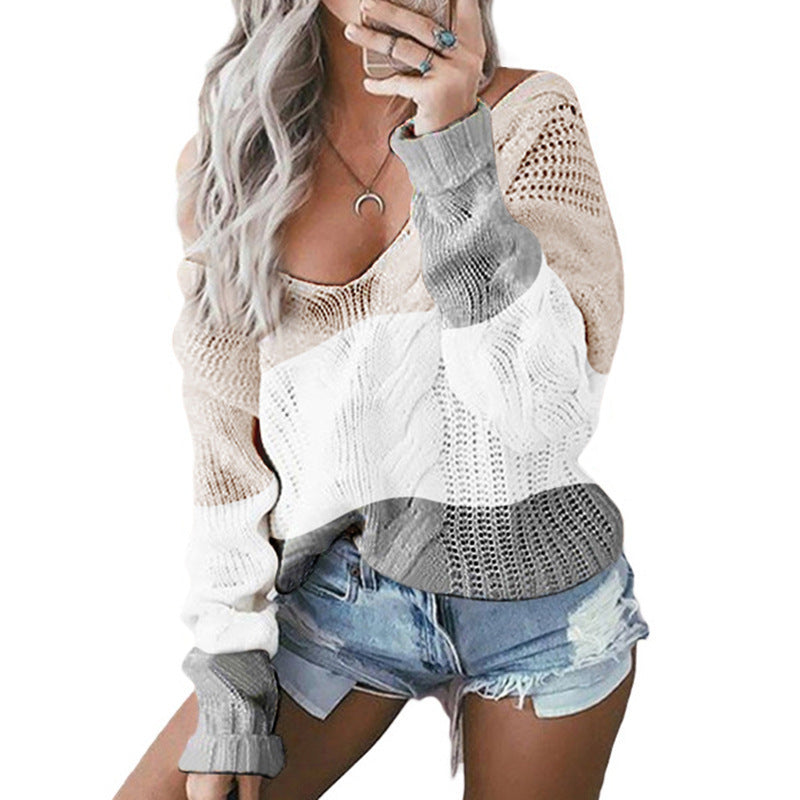 Pull femme décontracté en tricot avec épaules dénudées et aspect mailles texturé Chic und Stil