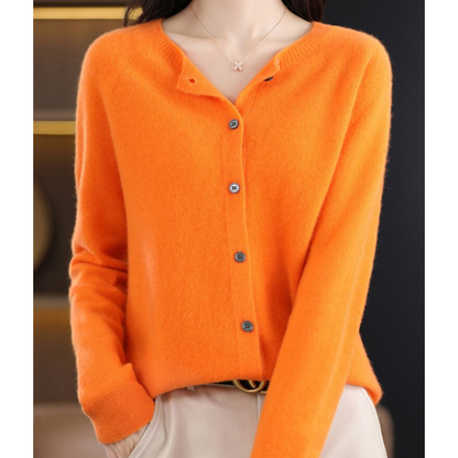 Chic und Stil | Women's Cardigan with O-Neck Made of 100% Pure Merino Wool, Cashmere Sweater