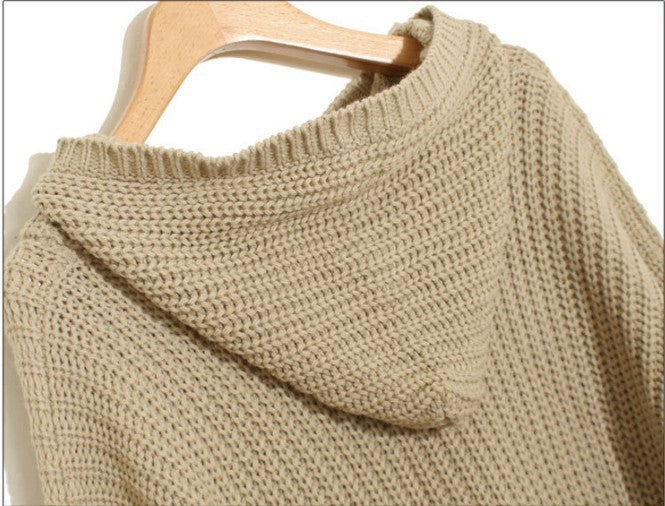 Dames Grofgebreide Poncho met Kapuze en Zijdelingse Fransen Chic und Stil