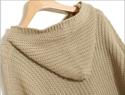 Dames Grofgebreide Poncho met Kapuze en Zijdelingse Fransen Chic und Stil