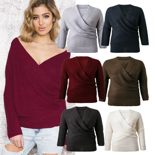 Pull-over enroulé pour femmes avec décolleté en V profond et coupe décontractée Chic und Stil