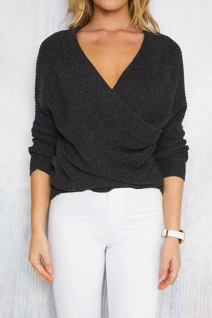 Pull-over enroulé pour femmes avec décolleté en V profond et coupe décontractée Chic und Stil