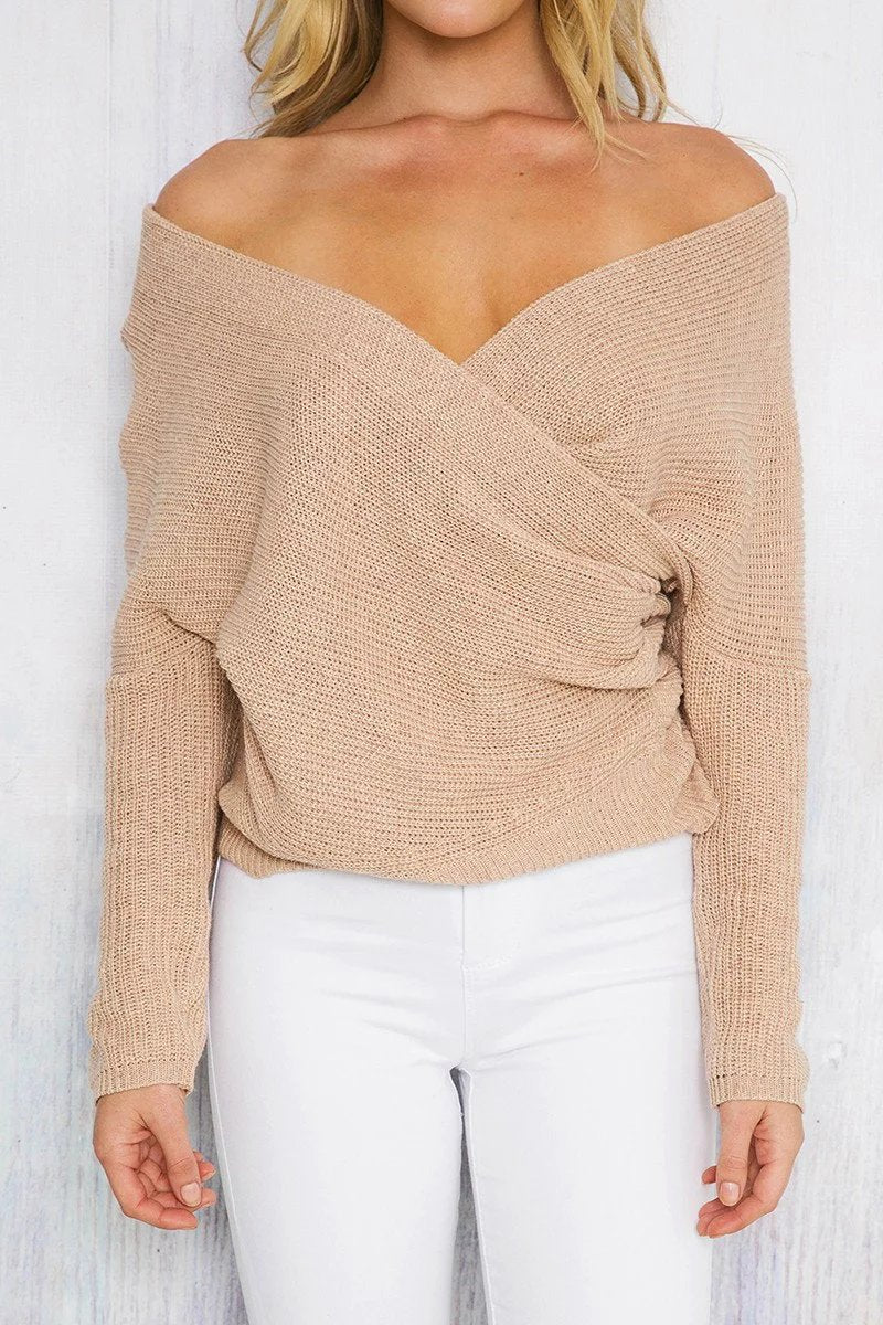 Pull-over enroulé pour femmes avec décolleté en V profond et coupe décontractée Chic und Stil