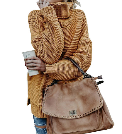 Pull-over en gros tricot pour femmes avec col haut et silhouette décontractée Chic und Stil
