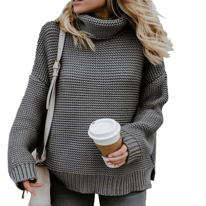Pull-over en gros tricot pour femmes avec col haut et silhouette décontractée Chic und Stil