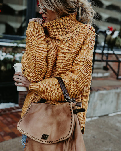 Pull-over en grosse maille pour femmes avec col haut et silhouette décontractée Chic und Stil