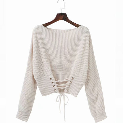 Pull en grosse maille pour femmes avec dos ouvert et laçage tendance Chic und Stil
