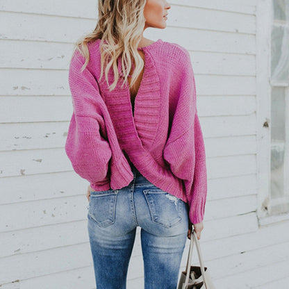 Pull-over en grosse maille pour femmes avec décolleté dans le dos profond et manches aérées Chic und Stil