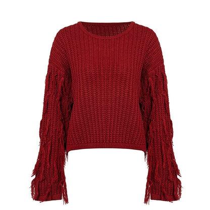 Pull femme en tricot épais avec des manches frangées et une coupe décontractée Chic und Stil