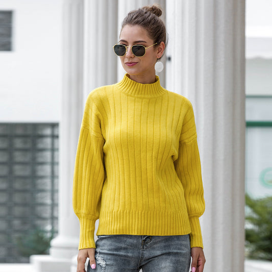 Pull en tricot pour femmes avec col haut et manches volumineuses Chic und Stil