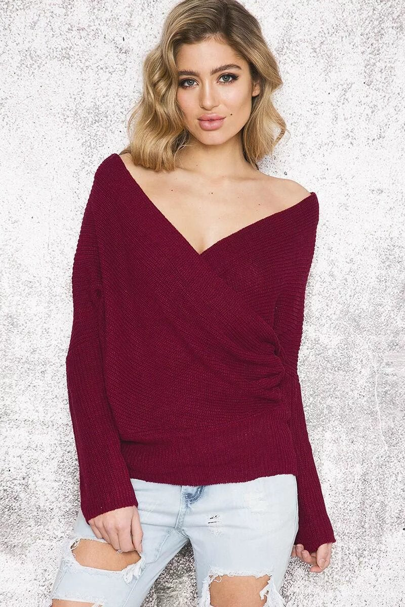 Pull-over enroulé pour femmes avec décolleté en V profond et coupe décontractée Chic und Stil