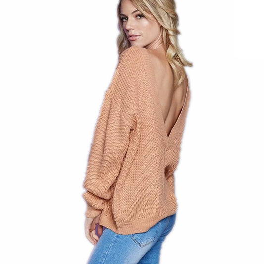 Pull en grosse maille pour femmes avec décolleté en V profond et coupe décontractée Chic und Stil