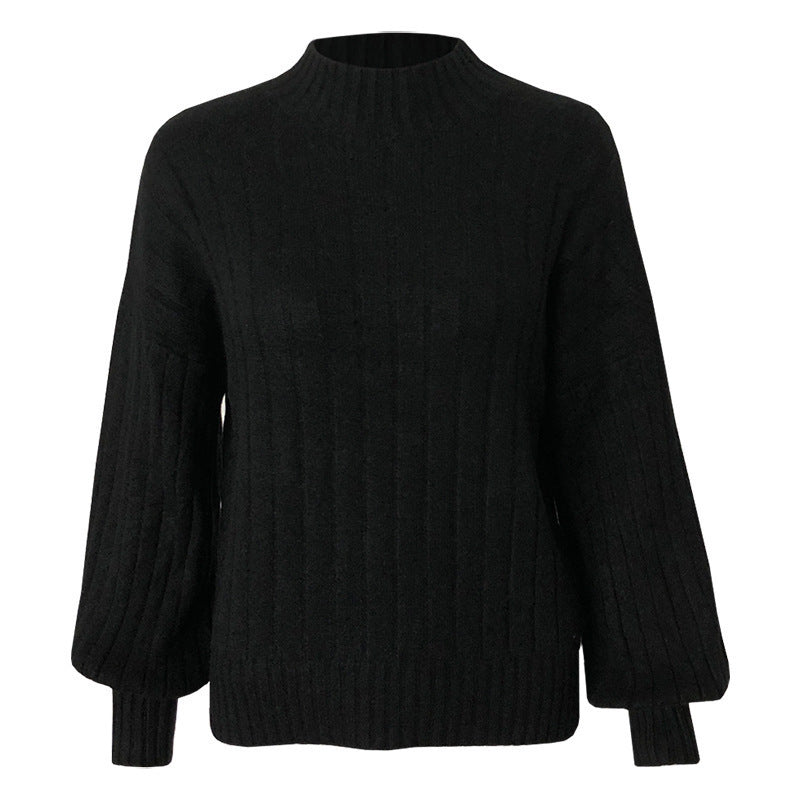 Pull en tricot pour femmes avec col haut et manches volumineuses Chic und Stil