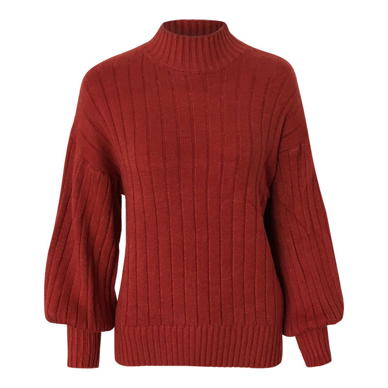 Pull en tricot pour femmes avec col haut et manches volumineuses Chic und Stil