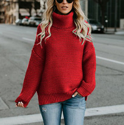 Pull-over en gros tricot pour femmes avec col haut et silhouette décontractée Chic und Stil