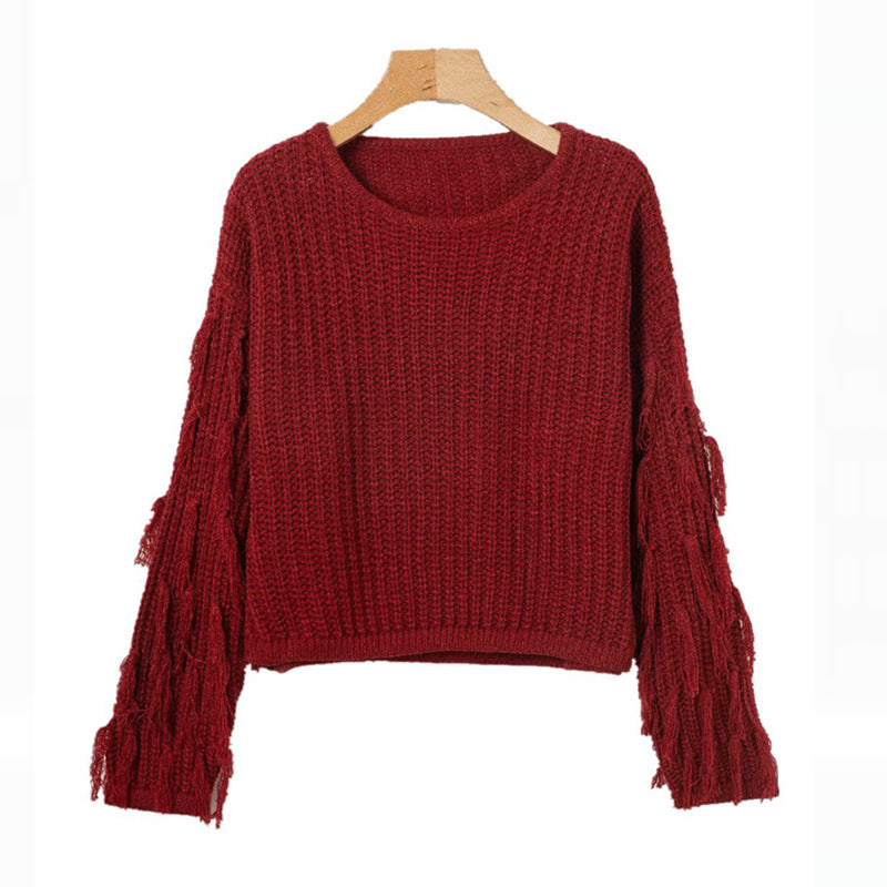 Pull en grosse maille pour femmes avec un design à franges tendance et une coupe décontractée Chic und Stil