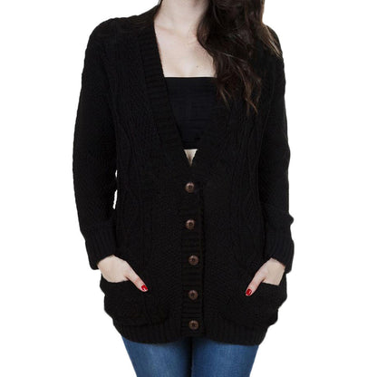 Women's Plus Size Knit Cardigan with Deep V-Neck and Pockets - Chic and Stylish