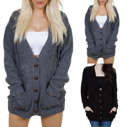 Women's Plus Size Knit Cardigan with Deep V-Neck and Pockets - Chic and Stylish