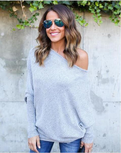 Dames Off-Shoulder Tricot Pullover avec coupe décontractée et structure côtelée Chic und Stil