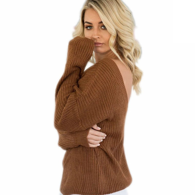 Pull en grosse maille pour femmes avec décolleté en V profond et coupe décontractée Chic und Stil