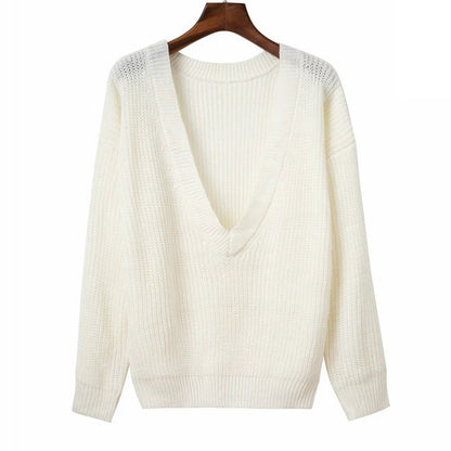 Pull en grosse maille pour femmes avec décolleté en V profond et coupe décontractée Chic und Stil