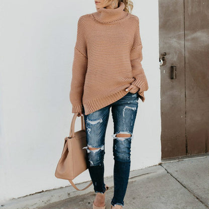 Femme Pull en grosse maille avec col haut et coupe oversize Chic und Stil